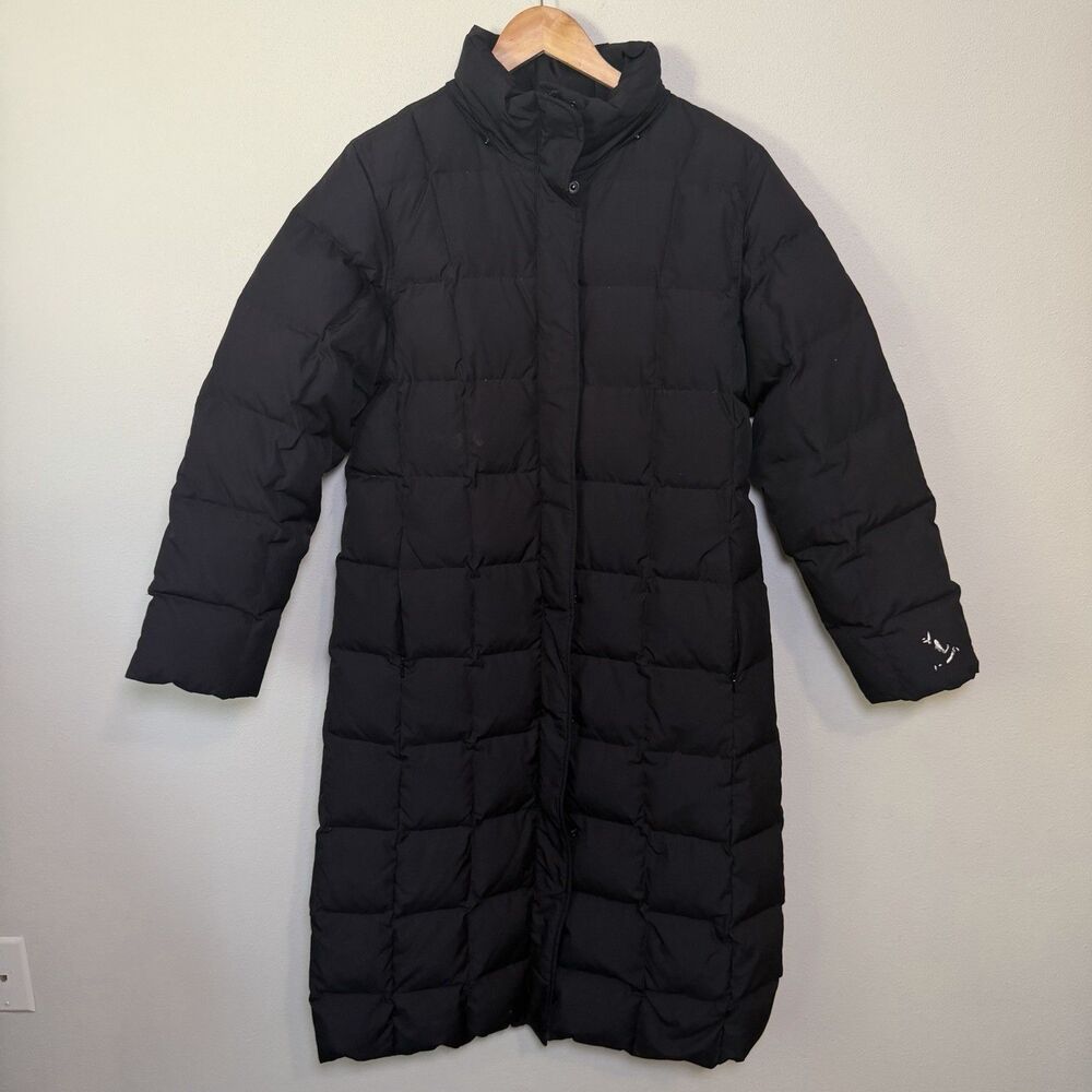 Lands End Puffer Coat Womens S Black Goosedown Hooded Long Parka Jacket